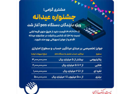 جشنواره عیدانه باشگاه مشتریان پست بانک ایران ویژه دارندگان دستگاه پوز با جوایز ویژه آغاز شد